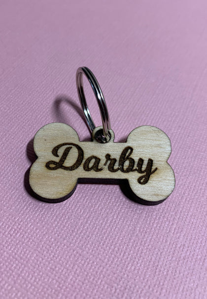 Wooden Bone Dog Tag keychain